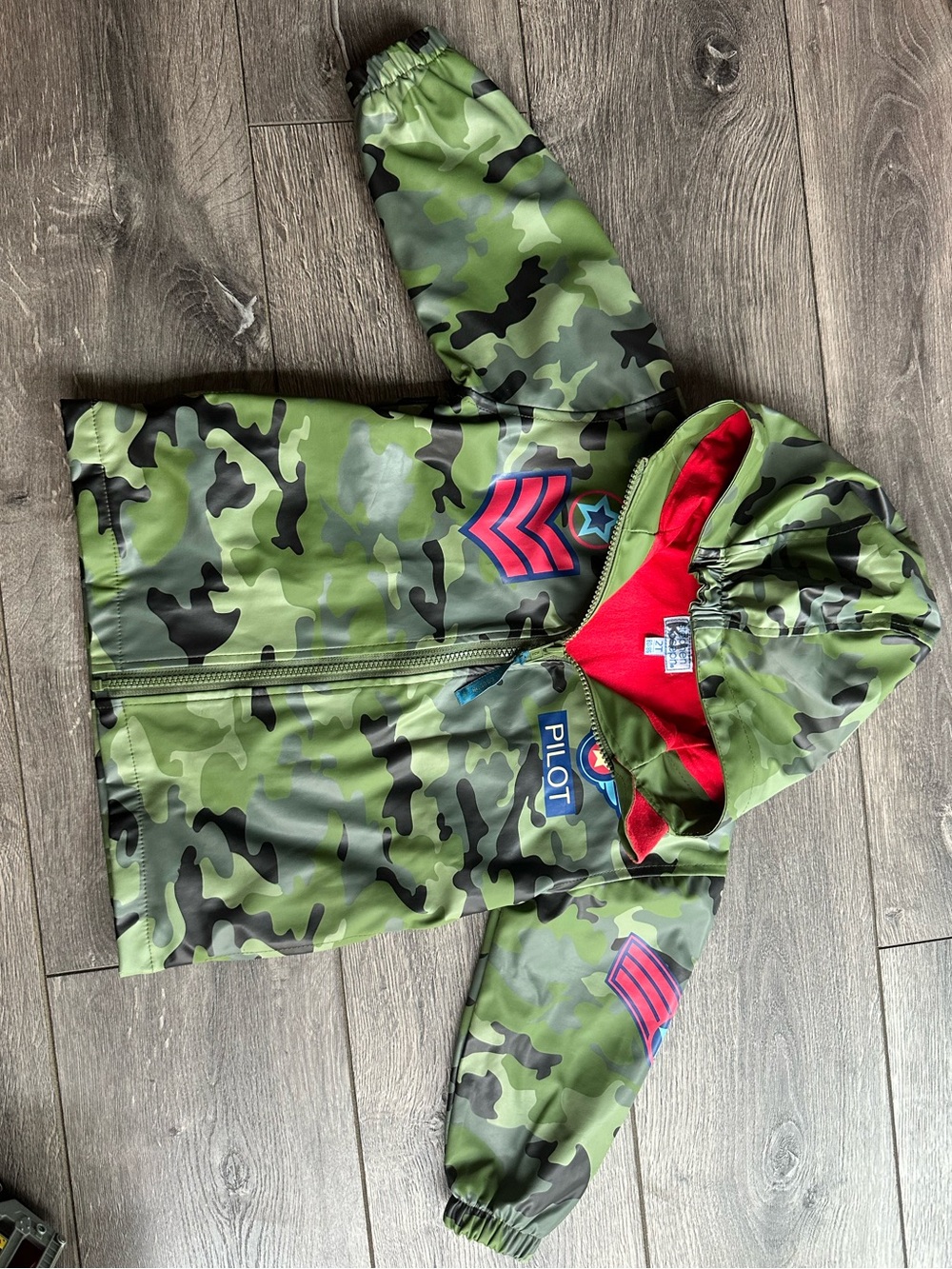 Kids' Camo Hooded Jacket with Red Lining